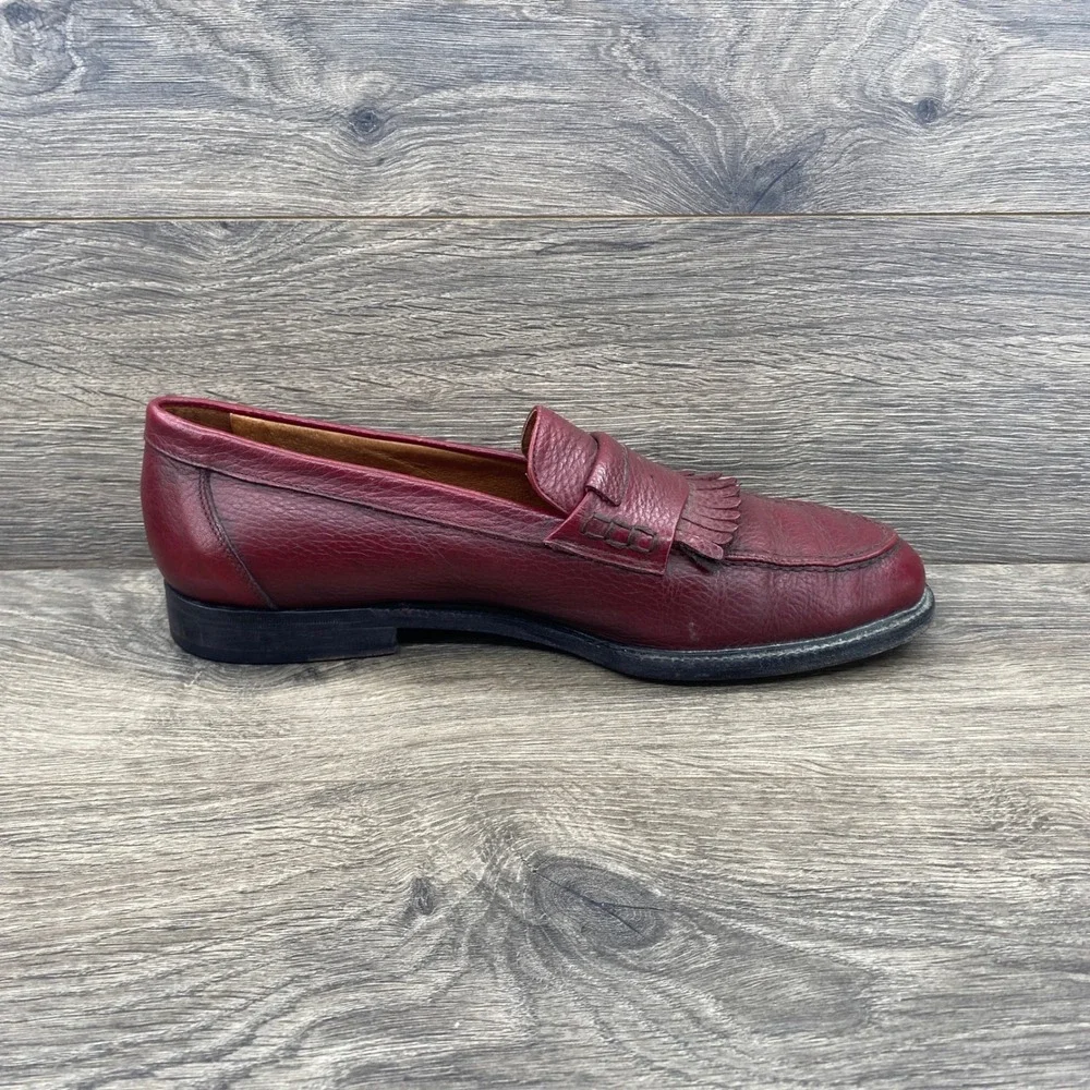 Vero Cuoio Kiltie Loafers Mens 9.5 Burgundy Pebbled Leather Made in Italy